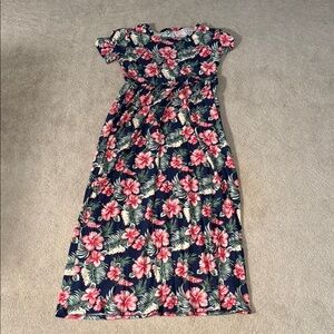 Floral Maxi Dress - Navy and Pink